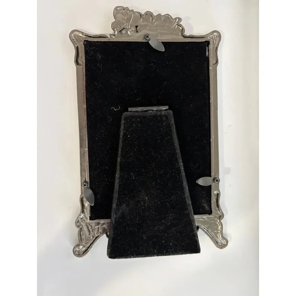 Silver Tone Pewter Photo Frame Floral Clear Pink Rhinestones